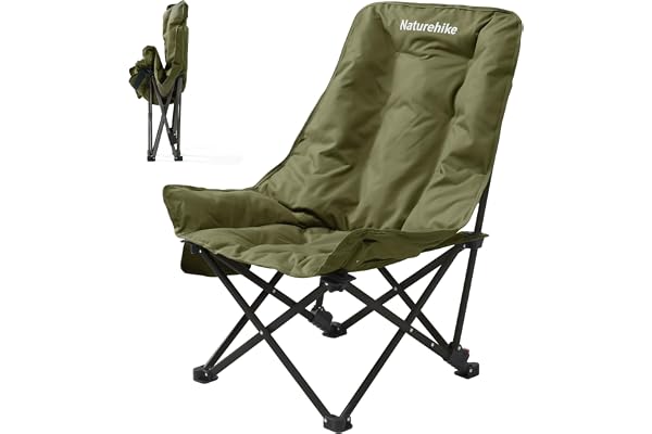 Naturehike Sea Star campingstol, vikbar lätt, campingstol, hög rygg, trädgårdsstol, stor campingstol, vadderad, XXL med ficka, relaxfåtölj för camping, trädgård, balkong, strand utomhus (kaki)