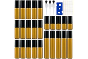 KIESWAN 25 Stück Roll On Glasflaschen für ätherisches öl 3ml/5ml/10ml, Mini Amber Rollon Flaschen Leer mit Öffner, Etiketten und Pipetten, Probe Glasflaschen für Aroma Öle Gemische, Duftstoff, Parfüm, Massage