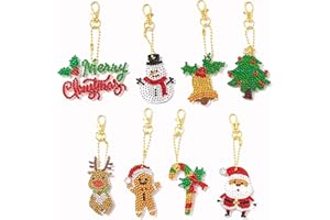 FANXIYA 8 Piezas Diamond Painting Llaveros de Navidad DIY 5D Pintura Diamante Llavero Doble Cara Christmas Diamond Art Painting Keychain Kit para Mochila Bolso Principiante Decoració