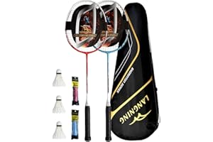 LANGNING Lot de 2 Raquettes de Badminton 24 kg Seulement 85 g, Carbone Professionnel de Haute qualité, l'ensemble de la Raquette est en Fibre de Carbone