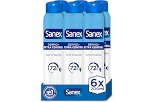 Sanex Dermo Extra Control Desodorante Spray, Pack 6 Uds x 200 ml, con Óxido de Zinc Antibacteriano, hasta 72H de Protección contra el Sudor y el Olor, Restaura el pH Natural de la Piel