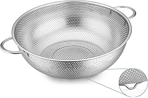 Joyfair Stainless Steel Colander, 22.5cm Metal Micro-Perforated Kitchen Colander Strainer with Handle Great for Rice Food Pasta Fruits Vegetable, Fine Mesh & Dishwasher Safe, 3 Quart