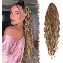 ORSUNCER Pferdeschwanz-Extension Mit Clip – 66 Cm, Lockig, Synthetisch, Aschblond Ombre