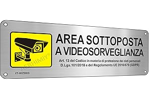 AERHIMIY Cartello Videosorvegliata Alluminio Spazzolato 25x9cm, 1 Cartello Adesivo Area Videosorvegliata Metallo di Medie Dimensionidie