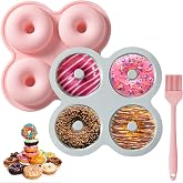 Jogoico 2 Silicone Donut Moulds 4 Cavity Donuts with Brush | Non-stick Reusable Pastry Molds Silicone Oven Cakes Biscuits Bag