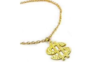 Oblique Unique® Chaîne en or avec signe de dollar et rappeur, style gangster millionnaire – Aspect doré riche – Parfait pour se prosterner, 1, Métal, Ormeau