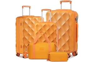 Sea choice Set de 5 Valises Rigide de Voyage de ABS Ensemble de Valises avec Trousse de Toilette Sac de Voyage Lot de 3 Bagages (55/65/76cm) avec Roues Pivotantes à 360° et Serrure TSA