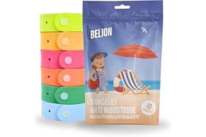 ‎BELION Mückenschutz Armband (10 Stk) |Mückenabwehr für Outdoor & Camping |Für Kinder & Erwachsene |Natürlich, Wasserfest, 100% DEET-frei
