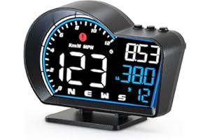 AMROOLOO Tachimetro per auto, velocità di visualizzazione, tempo e altre funzioni, unità km/h e mph commutabili, tachimetro GPS, facile installazione, tachimetro auto, adatto per tutte le auto