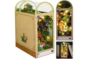 IXYHKB Book Nook Kit Buchstützen, 3D Miniature House, Book Nook Miniatur Puppenhaus Kit, Bücherregaleinsatz Kit mit LED Light, Puppenhaus Miniatur für Erwachsene Geschenk Weihnachten Dekor (Wald Wunderland)
