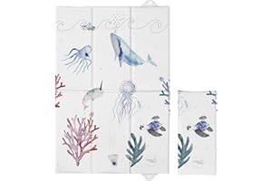LITTLE POPPETS & CO Deluxe Unisex Folding Travel Nappy Baby Changing Mat with Popper Close - 40cms x 60cms (Open) - Under The Sea