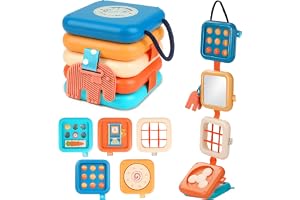 ZCOINS Busy Board Resespel, Montessori Baby Aktivitetskub 18 månader+, Kompakt Sensorisk Leksak, Idealisk för Underhållning i