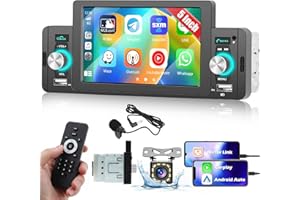 Hikity 5 cali radio samochodowe 1 Din z ekranem samochodowym stereo Bluetooth zestaw głośnomówiący z systemem Android Auto Mirror Link do iOS/Android FM USB SWC EQ Mic kamera