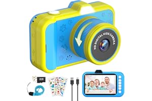 USTEETIC Macchina Fotografica Bambini, 3,5” Grande Schermo 48MP 1080P Fotocamera Digitale Bambini con 360° Obiettivo Zoom LED Flash 32GB TF Scheda, Regalo di Natale Giocattolo per 3 4 5 6 8 7 9 10 11 12 Anni