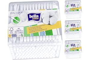 ‎BELLA COTTON bella cotton Wattestäbchen mit Papierschaft in praktischer Box (4 x 200 Stück)