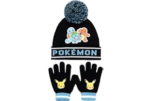 POKÉMON Pokemon Zimowa ciepła i wygodna czapka beanie i rękawiczki zestaw dla chłopców - wzór pikachu - idealny dla chłopców w wieku 6-12 lat - zestaw upominkowy