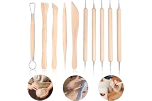 DIFISTIK Clay Tools, 10PCS Clay Modelling Tools Kit, Wooden Clay Sculpting Tools Polymer Clay Tools Pottery Tools Kit for Adults Kids DIY Air Crafts Sculpting Modeling Shaping Carving and Dotting