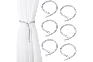 Dalababa 3 Pair Curtain Tie Backs Rope, Polyester Hand-Woven Drapery Holdbacks, Pearl Curtain Tiebacks Straps Buckles for Home Decor (Grey)