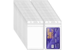 xinfedi Porta Tarjetas Identificativas, 50 Funda Transparente Verticales Tarjeta Identificación de Plástico, Acreditaciones Colgantes para la escuela de Negocios de la Oficina