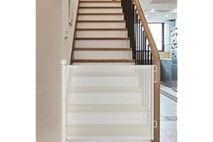 VickyHome Extendable Stair Gate Cat/Puppy/Baby Gate Travel Stair Gate, Retractable Gate Child Safety Gate Dog Stair Gate For Stairs And Doors, Extra Wider Safety Dog Gate 130cm, 88.9cm Tall, White