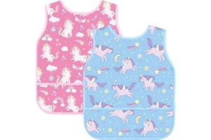 Partideal 2 Pcs Art Smocks for Kids Waterproof Artist Painting Aprons Toddler Sleeveless Children Painting Smock Kids Apron with 3 Pockets for Age 3-8 Years