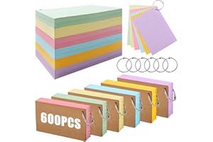 ABCDPP A6 Revision Cards, 600Pcs Lined Flash Cards with Metal Binder Ring, Coloured Flash Cards Revision for Language Learning and Office School Home Study Record (Lined)