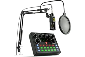 GENERIC Podcast Equipment Bundle, All-in-One Audio Interface with DJ Mixer and Studio Podcast Microphone, Condenser Mic Kit for PC Tablet Smartphone Karaoke Recording Gaming Live Streaming Equipment