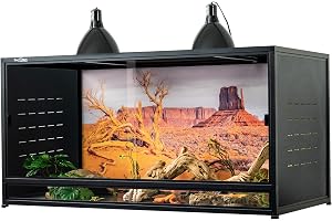 ToxiRium Reptile Tank 120 Gallon, 48"x24"x24" Large Reptile Enclosure for Bearded Dragon and Ball Python,Snake Terrarium with Heavy Duty Screen Front Sliding Tempered Glass Door, Combination Lock