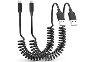 ACECENE Spiralkabel USB Lightning Kabel, 2 Pack Kurz iPhone Ladekabel Auto [MFi zertifiziert], Apple Carplay Kabel mit Datensynchronisation für iPhone 14 13 12 11 Pro Max X XS XR 8 7 6 Plus Mini Se Air