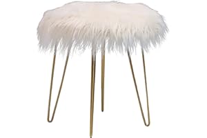Visco Therapy GILL Faux Fur Hairpin Stool, Fluffy Round Footrest, Vanity Dressing Table Seat, Bedroom and Living Room Furniture (Rice)