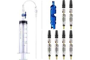 BORISCA 60 ML Biciclette Sigillante Tubeless Siringa con Tubo Flessibile e 2 Tubo Rigido, con della Valvola Presta e 6 MTB Valvole Tubeless Set, Biciclette Siringa per Liquido Sigillante per Tubeless