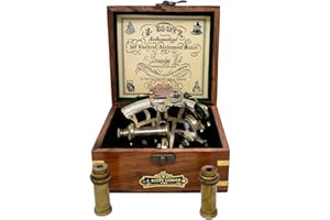 A S HANDICRAFTS Vintage Messing nautischer Sextant Deutsche J Scott Replik mit Hartholzbox Marine Instrument Himmelsteleskop mit zwei Doppelzielfernrohr