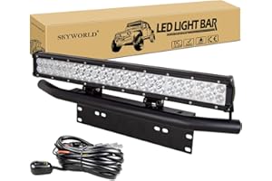 SKYWORLD 59cm 144W Led Light Barre 12V Rampe 4x4, Longue Portee Barre lumineuse Led avec support de plaque d'immatriculation noire et faisceau de câblage pour Off Road Camion Véhicules Voitures