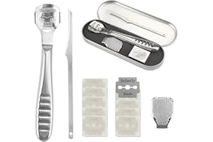 TESSTSY Credo Per Pedicure, Tagliacalli In Acciaio Inossidabile, Professionali Raschietto Per Piedi, Kit Per Pedicure Raschietto, Calli Piedi Rimozione, Taglia Calli e Duroni con Custodia e 10 Lame, Argento