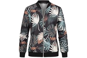 Cloud 5ive Damen Bomberjacke Blouson mit Tropical Print schwarz