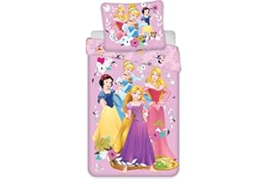Disney Princesses - Parure copripiumino per bambine, 140 x 200 cm, federa 70 x 90 cm, 100% cotone
