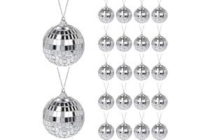 BELIHOME Disco Spiegel Ball, 24 Pack Silber Spiegelkugel zum Aufhängen, Discokugeln für Weihnachtsbaum Hochzeit Home Party Geburtstagsfeier Dekoration Lichteffekt Durchmesser 4 cm