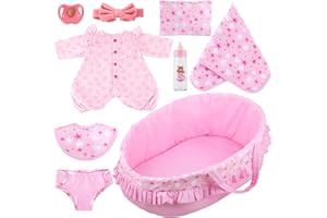 GAGAKU Baby Doll Accessories, 18 Inch Baby Dolls Carrier Cot - Portable & Foldable 45cm Reborn Baby Doll Cot Set with Soft Padding for Girls & Kids - Pink