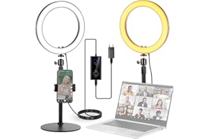 NEEWER 10" 20W Aro Luz LED con Soporte Teléfono Escritorio para iPhone Portátil, Bicolor 2900K-7000K, USB C PD, CRI97+ 1660LX/0.5m, Luz para Videoconferencia, Grabar TikTok, Maquillaje y Selfie,RH10B