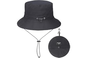 Xialvyu Bucket Hat, Waterproof Hat for Men Women, Portable Adjustable Black Safari Hat UPF 50+, Fishing Hat Boonie Hat with Adjustable String for Hiking Camping Climbing Fishing Riding Holiday