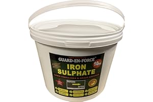 GUARD-EN-FORCE 10KG PREMIUM IRON SULPHATE LAWN FEED, LAWN FERTILISER and GRASS TONIC. All Round Multi-Purpose Sulphate of Iron Lawn Conditioner, Fertiliser, Grass Greener & Turf Hardener.