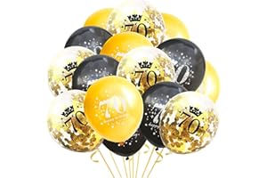ONEHOUS 70th Birthday Balloons Decorations for Men, Black Gold 70th Theme Party Decor, 15 Pcs Black Gold 70th Birthday Latex Confetti Balloons, Happy 70th Birthday Party Anniversary Supplies for Him