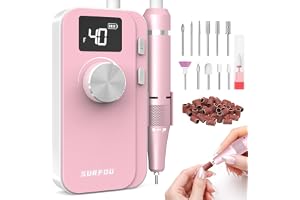 SURFOU Nagelfil 40000 RPM, Trådlös Uppladdningsbar Elektrisk Nagelfil med 4000mAh Batteri, LCD-Display, Tyst & Låg Vibration, Steglöst Justerbar, För Gel, Akryl och Naturliga Naglar