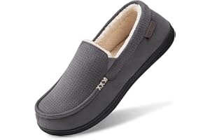 VeraCosy Men's Comfy Suede Memory Foam Moccasin Slippers Warm Sherpa Lining House Shoes with Anti-Skid Rubber Sole