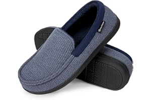 EverFoams Pantofole mocassino uomo comfort con memory foam, Ciabatte in cotone traspirante con suola in gomma antiscivolo