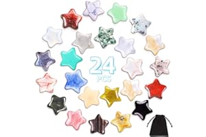 Yimomoyi 24 Pcs Crystals and Gemstones, Star Healing Crystals Set Reiki Chakra Protection Polished Stones Meditation Energy Balancing Crystal, Healing Crystals Star Crystals Gifts for Women