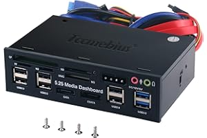 Tccmebius TCC-QL5E 5.25 Pulgadas PC Multifunción Salpicadero Medios de Comunicación Panel Frontal, con SATA e-SATA USB 2.0 3.0 Hub Audio Puertos y 5-en-1 Lector de Tarjetas (SD/MMC/CF/MS/TF/M2)