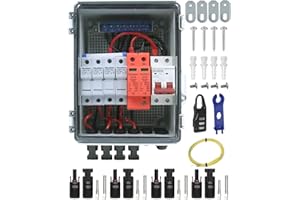 CNLonQcom Surge Protection PV Solar Connection Box 4 String DC 500 V 63 A Isolator Switch Lightning Protection with 15 A Fuse IP65 4 in 1 Out Combiner Box for PV System Complete Set