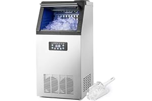 CREWORKS Máquina de Hielo Industrial 73 kg/24 h, 45 Cubitos por Ciclo, Almacenamiento 10 kg, Máquina para Hacer Hielo en Cubos para Bar, Restaurante y Cafetería