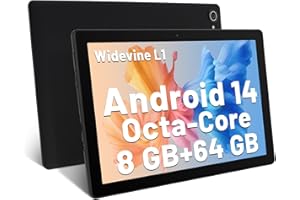 YICTY Tablet 10 Zoll Android 14 Octa-Core 8 GB RAM 64 GB ROM (1 TB TF) 1280x800 IPS Touchscreen GMS-zertifizierter Tablet-PC 2,4 GHz / 5 GHz WiFi Bluetooth 5,3 Widevine L1 Dual-Kamera-Lautsprecher (Schwarz)